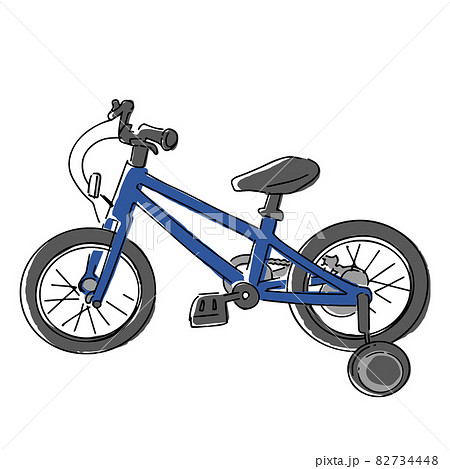 自転車 補助輪付き子供用自転車のベクターイラスト 青色 ブルーのイラスト素材