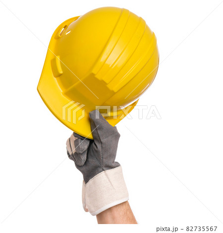 Male hand wearing working glove on white 82735567