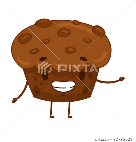 Happy funny smiling muffin cartoon character vector illustration 82735629
