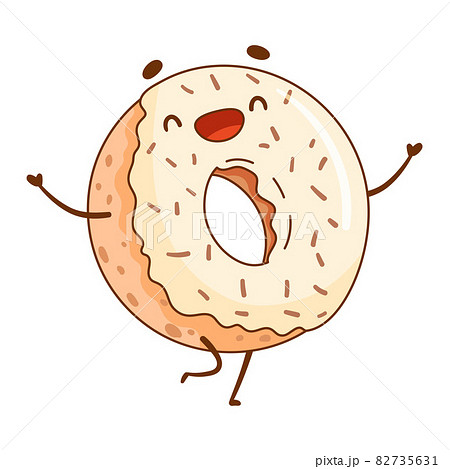 Happy funny smiling donut cartoon character vector illustration 82735631