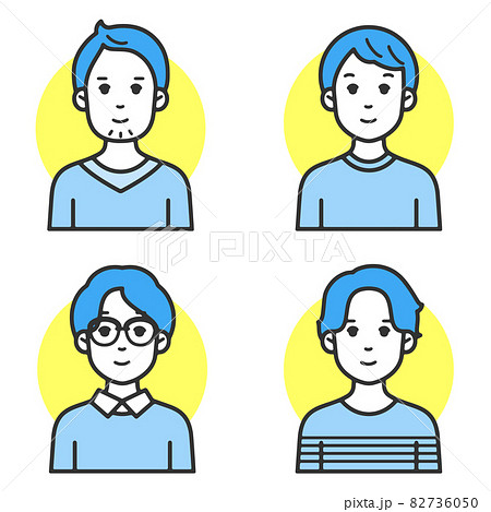 Web口コミ広告に使いやすいシンプルでフラットな線のキャラクター若い世代の男性バリエーション 82736050
