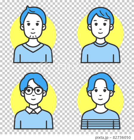 Web口コミ広告に使いやすいシンプルでフラットな線のキャラクター若い世代の男性バリエーション 82736050