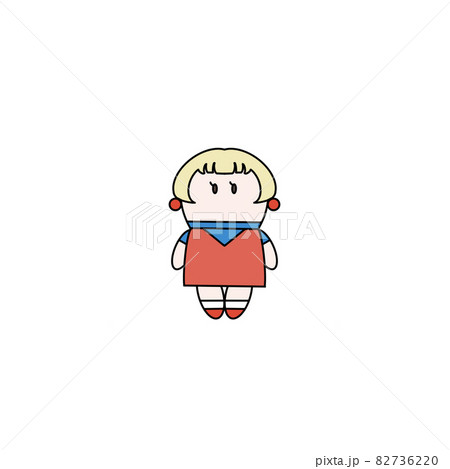ブロンドの赤いワンピースとピアスと靴の女の子 82736220