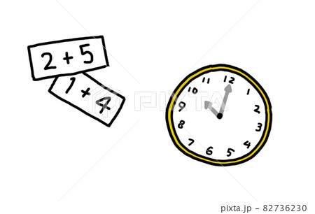 計算カードと時計のイラスト素材 計算カードと時計のイラスト素材