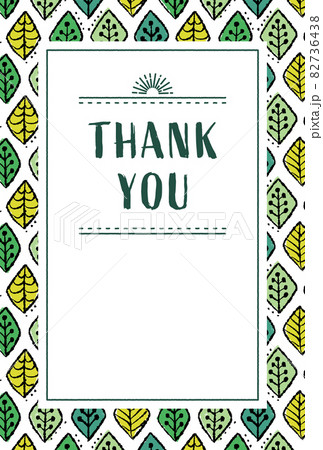 Thank You カード テンプレート 緑の葉模様のイラスト素材