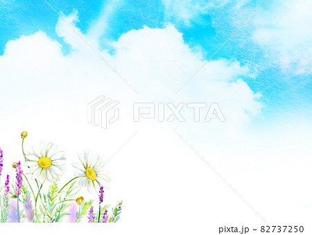 青空と花畑 水彩イラストのイラスト素材
