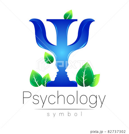 Modern Vector logo of Psychology Letter Psi with Leaves in Creative style. Logotype in vector. Design concept. Brand company. Blue color on white background. Modern Vector logo of Psychology Letter Psi with Leaves in Creative style. Logotype in vector. Design concept. Brand company. Blue color on white background. 82737302