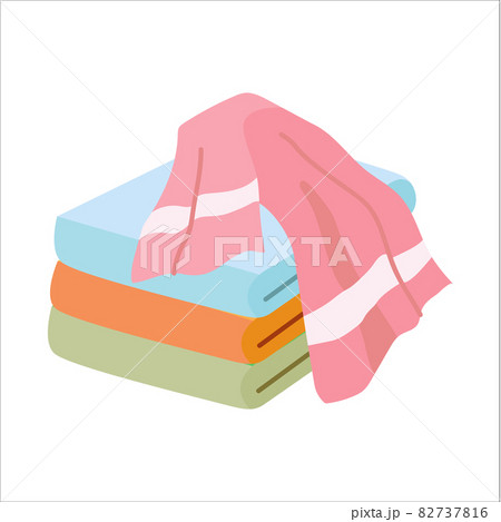 vector illustration of a pile of pink, blue, orange, and green towels 82737816