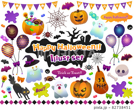 かわいいハロウィンのベクターイラスト素材セット 82738451