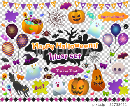 かわいいハロウィンのベクターイラスト素材セット 82738451