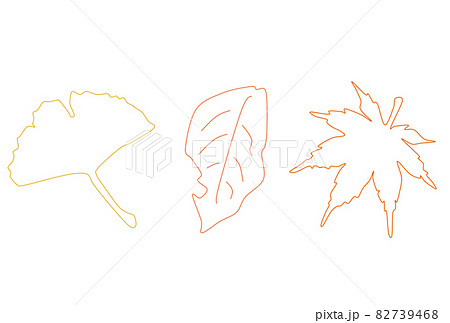 秋の落ち葉のシンプルな線画イラストのイラスト素材