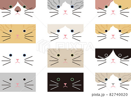 色々な模様の猫の顔タイル12種のイラスト素材 [82740020] - PIXTA