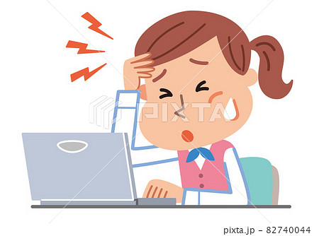 女性社員 パソコン 頭痛 イラスト 女性社員 パソコン 頭痛 イラスト 82740044