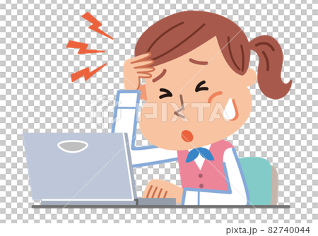 女性社員 パソコン 頭痛 イラスト 女性社員 パソコン 頭痛 イラスト 82740044