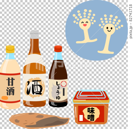 麹を利用した食品と麹菌のキャラクター 麹を利用した食品と麹菌のキャラクター 82741718