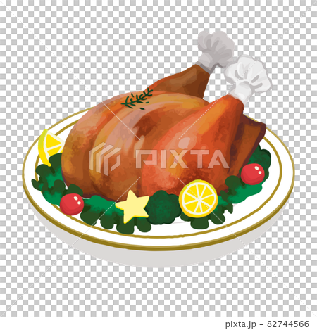 手描きっぽいおいしそうなローストチキンのイラスト素材
