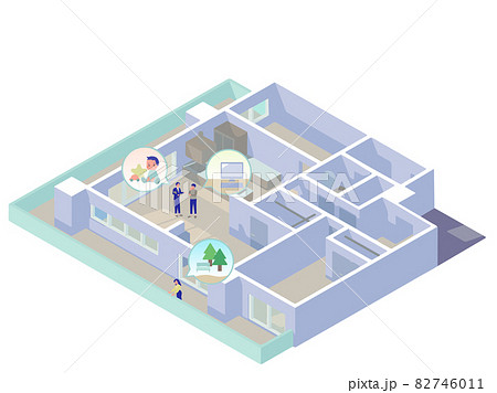 アイソメトリックなマンションの内見をする若い男女のイラスト 82746011