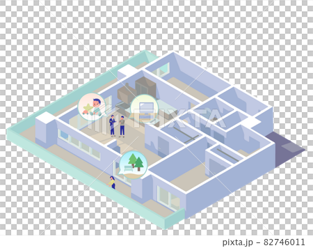 アイソメトリックなマンションの内見をする若い男女のイラスト 82746011