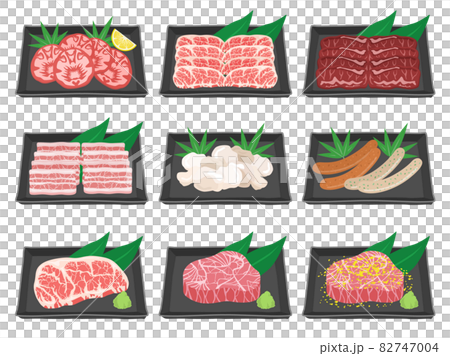 焼き肉の部位のイラストセット 82747004