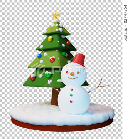 クリスマスツリーと雪だるまイラスト - No: 1753917｜無料
