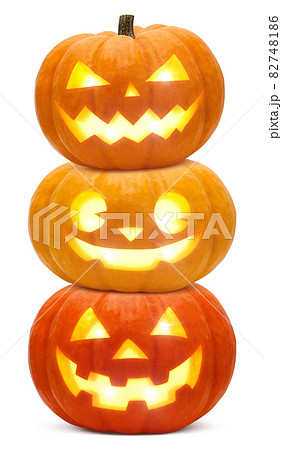 かぼちゃ ハロウィン ジャックオランタン イラスト リアル セット 82748186