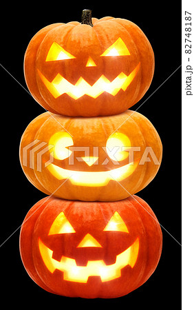 かぼちゃ ハロウィン ジャックオランタン イラスト リアル セットのイラスト素材