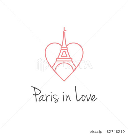 Line art Eiffel Tower with hearts love logo design 82748210