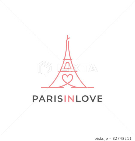 Line art Eiffel Tower with hearts love logo design Line art Eiffel Tower with hearts love logo design 82748211