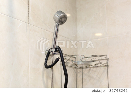 A poisonous snake in the bathroom wrapped around the shower A poisonous snake in the bathroom wrapped around the shower 82748242