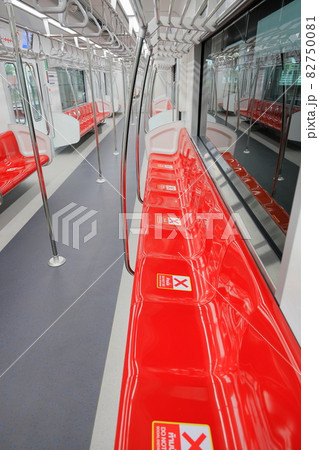 An interior view of empty suburb Red Line Mass Transit System. An interior view of empty suburb Red Line Mass Transit System. 82750081