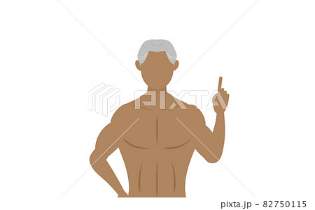 腰に手を当てて指をさすボディビルダーのシニア男性のイラスト素材