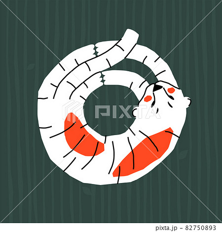 Modern greeting card with Chinese new year 2022 symbol. The white tiger is curled up in a ball. 82750893