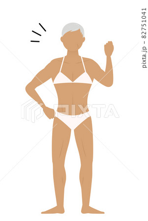 小さくガッツポーズをとるボディビルダーのシニア女性のイラスト素材