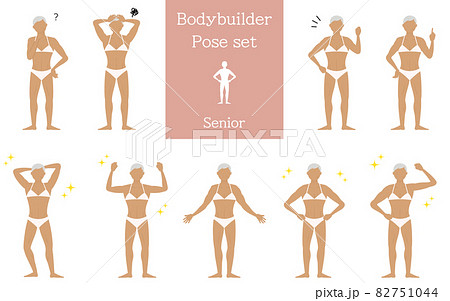健美運動員高級女性姿勢 疑慮 擔憂 膽量姿勢 指點等 插圖素材 圖庫