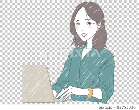 パソコンをしながらほほえんでいる女性 パソコンをしながらほほえんでいる女性 82753330