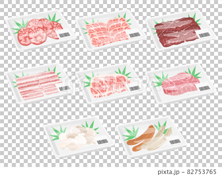 パックに入った焼肉用の肉のイラストセット パックに入った焼肉用の肉のイラストセット 82753765