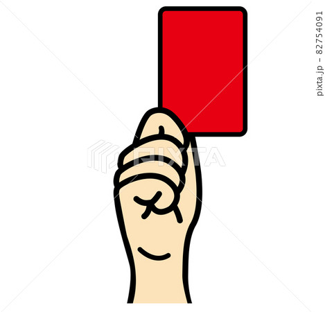 レッドカードを出した手のイラスト　サッカー　反則　退場　白バック　yellow card 82754091