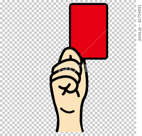 レッドカードを出した手のイラスト　サッカー　反則　退場　白バック　yellow card 82754091