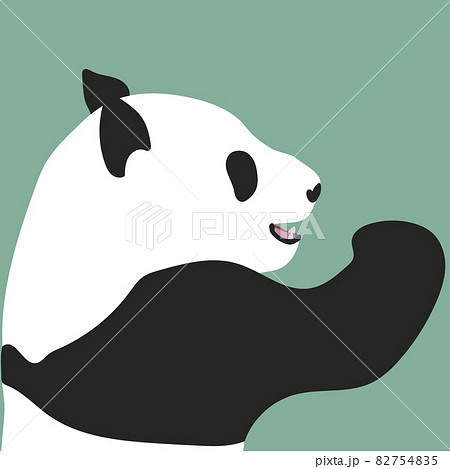 食べているようなパンダの横顔 主線なし 正方形 グリーン背景のイラスト素材 7545