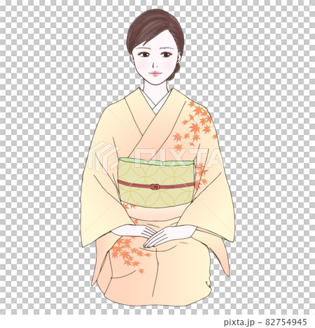 正座をする流し目の着物の女性 秋 のイラスト素材