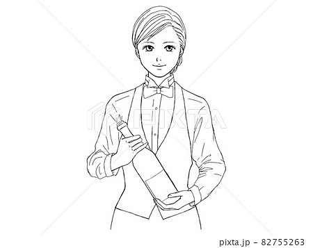 ソムリエの女性(線画) 82755263