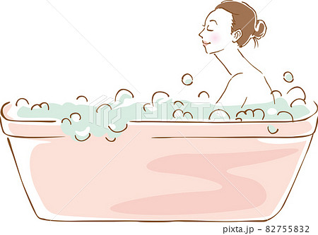 泡のお風呂に入っている女性のイメージイラスト 手描き のイラスト素材 7552