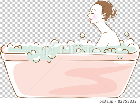 泡のお風呂に入っている女性のイメージイラスト 手描き のイラスト素材 7552