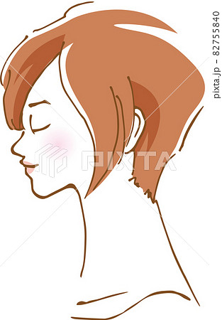 ショートヘアで目を閉じている女性の横顔のイメージイラスト 手描き のイラスト素材