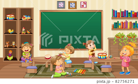 Nursery school scene with many little kids Nursery school scene with many little kids 82756271