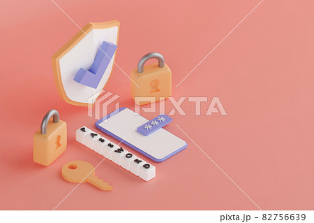 3d render isometric view of security and privacy system application on smartphone. 3d render isometric view of security and privacy system application on smartphone. 82756639