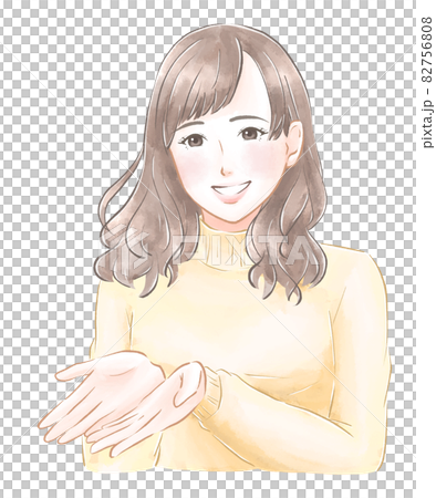 一個微笑的女人伸出她的手水彩風格 82756808