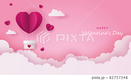 Paper art of love and valentine day with paper heart balloon and gift box float on the blue sky. can be used for Wallpaper, invitation, posters, banners. Vector design Paper art of love and valentine day with paper heart balloon and gift box float on the blue sky. can be used for Wallpaper, invitation, posters, banners. Vector design 82757348