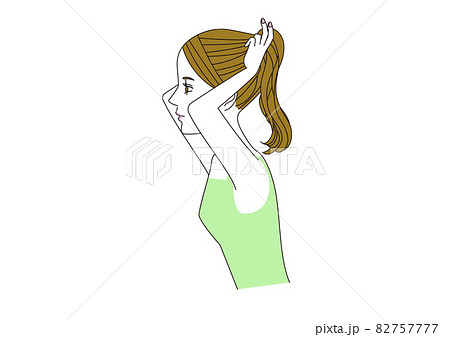 髪をポニーテールに束ねている女性の横顔 上半身のイラスト素材