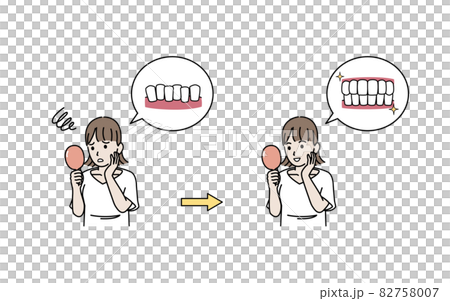 關心牙列、牙齒問題、複雜治療、正畸、正畸後、插圖材料的年輕女性 82758007